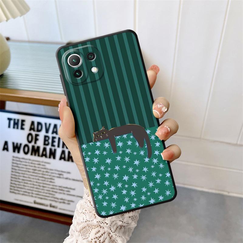 Cartoon Grid Cat Funda Phone Cover Case for Xiaomi Mi 12 12T Pro 13 Lite 14 15 Pro 12X 11 11T 10T