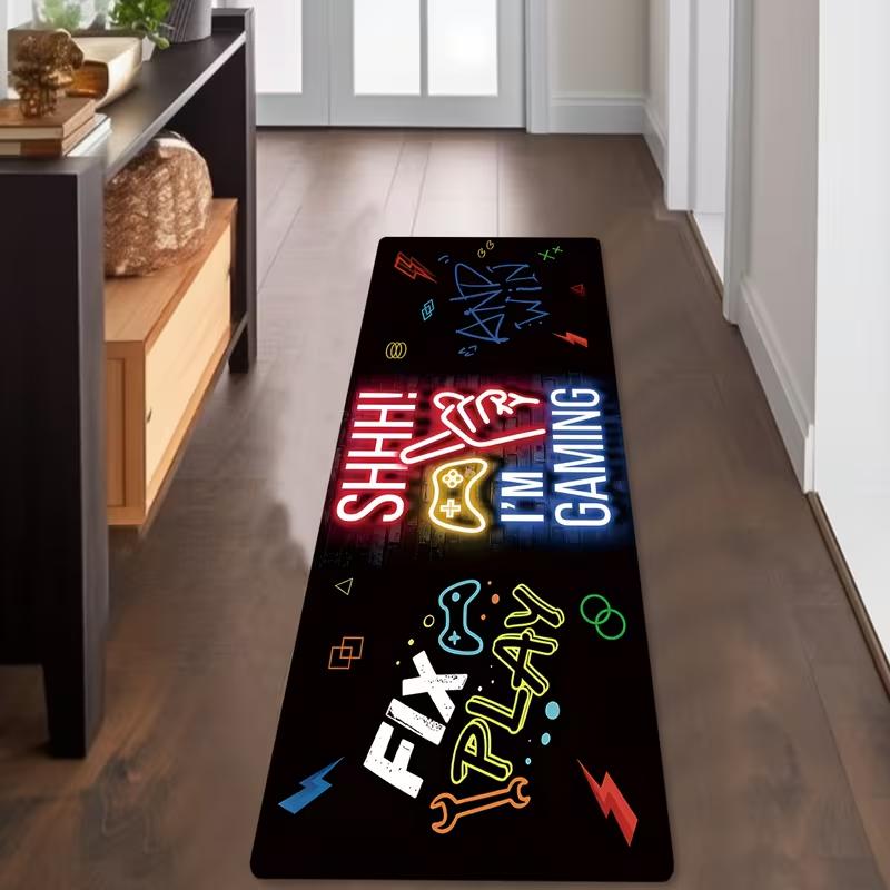 Heart Grid Print Kitchen Mat - Love Pattern Non-Slip Floor Carpet for Living Room Hallway Home Game Room Easy Clean Fashionable