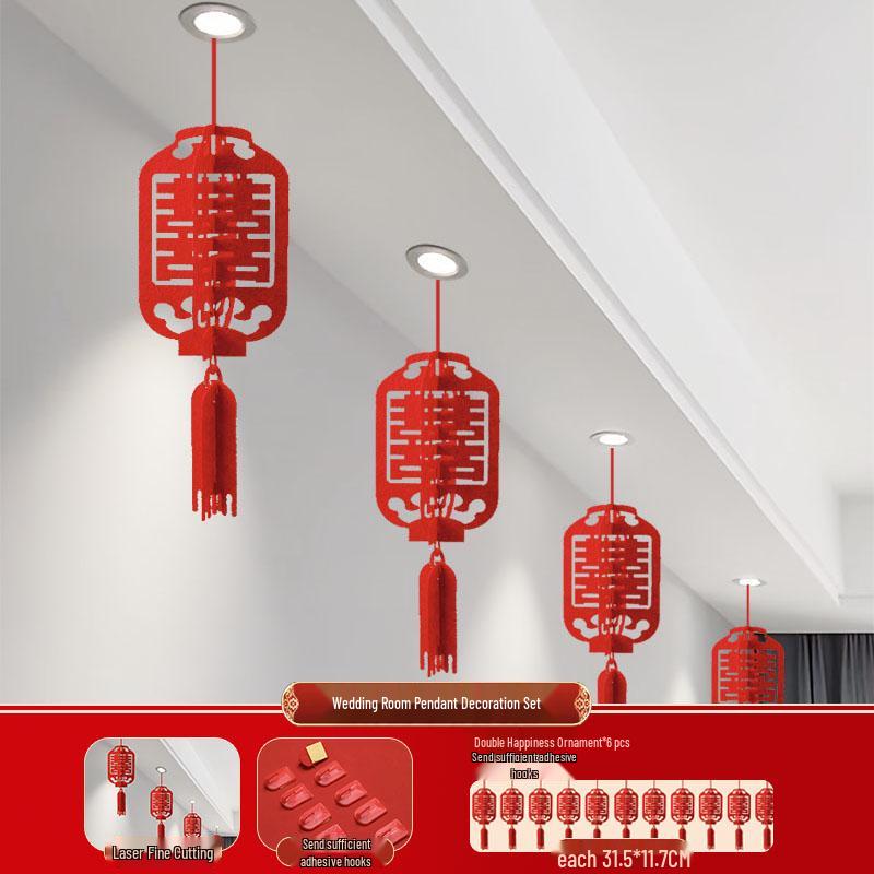 3D Xi Character Hanging Lantern Wedding Decoration Set - Perfect for Groom s New Home, Living Room, Bedroom, and Ceiling Decor.
