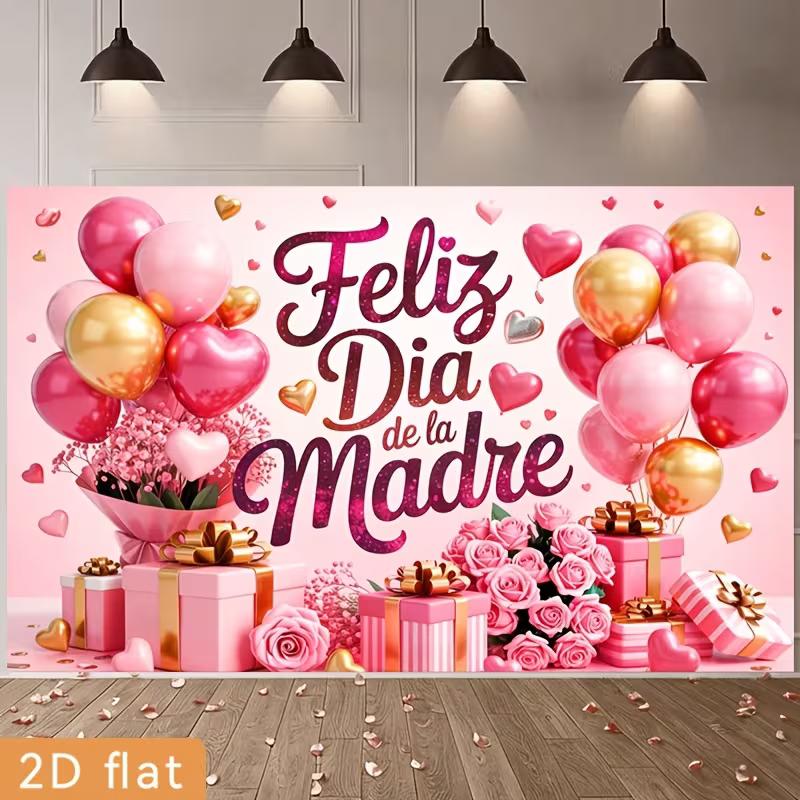 

2D Pink Gold Feliz Dia de la Madre Background Cloth for Mother s Day Event Photoshoot 47.2x31.5inch/120*80cm