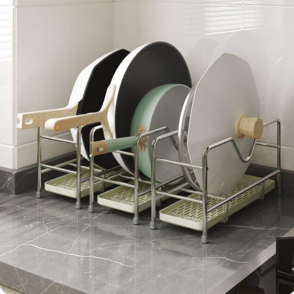 Space Saving Pot Pan Lid Holder Rustproof Pot Lid Rack Stable Cookware Storage Rack  Cabinet