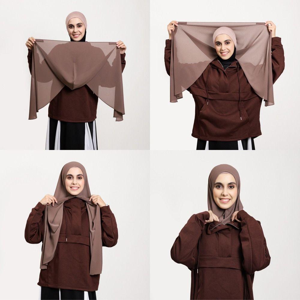 New Magnetic Buckle Instant Chiffon Hijab Large Size Ready To Wear Long Shawl Plain Solid Color Headscarf For Women