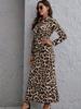 2026 Stylish Leopard Print Lapel Dress for Women with Belted Waist and Slit