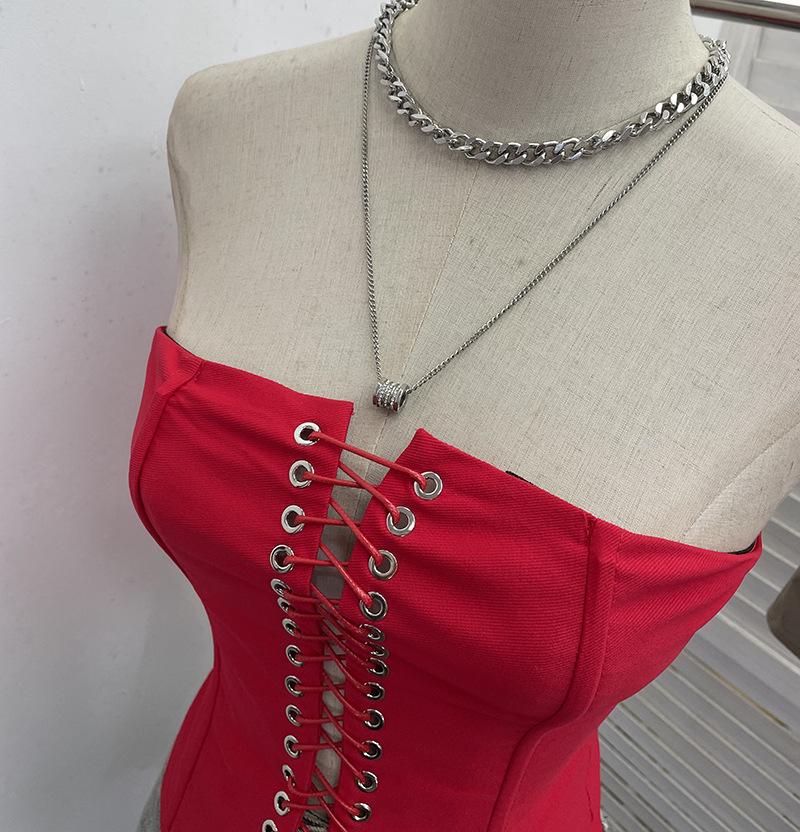 Spicy Girl Strapless Waist-Cinching Crop Top with Anti-Slip Design and Cutout Details (Style 2829)