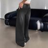 Womens Black Wide Leg Distressed Oversized Denim Jeans High Waist Long Trousers Streetwear Style