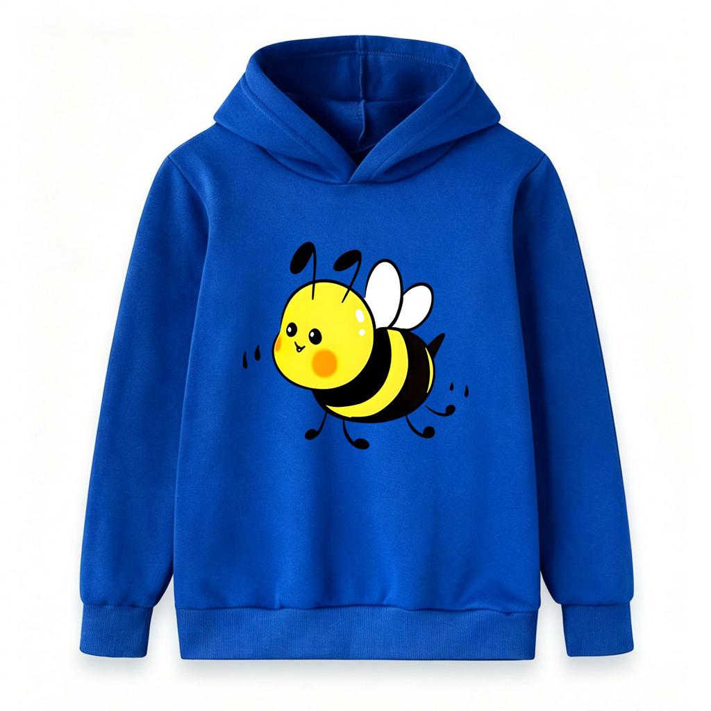 Cute Cartoon Bee Print Kids Hoodie, Unisex Boys Girls Casual Soft Pullover Sweatshirt, Comfortable Long Sleeve Hooded Top for Daily Wear and Outdoor A