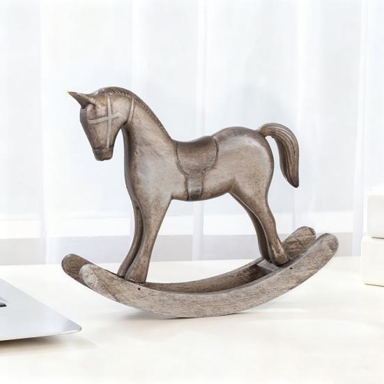 Wood Carving Rocking Horse Figurine Vintage Miniature Rocking Horse Statue Home Office Living Room Desktop Decoration Ornament