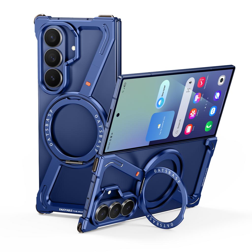 Oatsbasf Magnetic Metal Case for Samsung Galaxy Z Fold 7 Phone Case with 360° Rotatable Ring Stand Phone Cover Bumper Shockproof