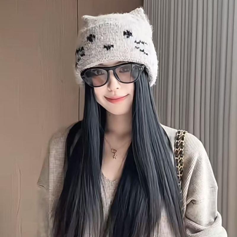 Korean cat ears cute knitted hat women's autumn and winter cold and warm ear protection wool hat sweet versatile bald hat