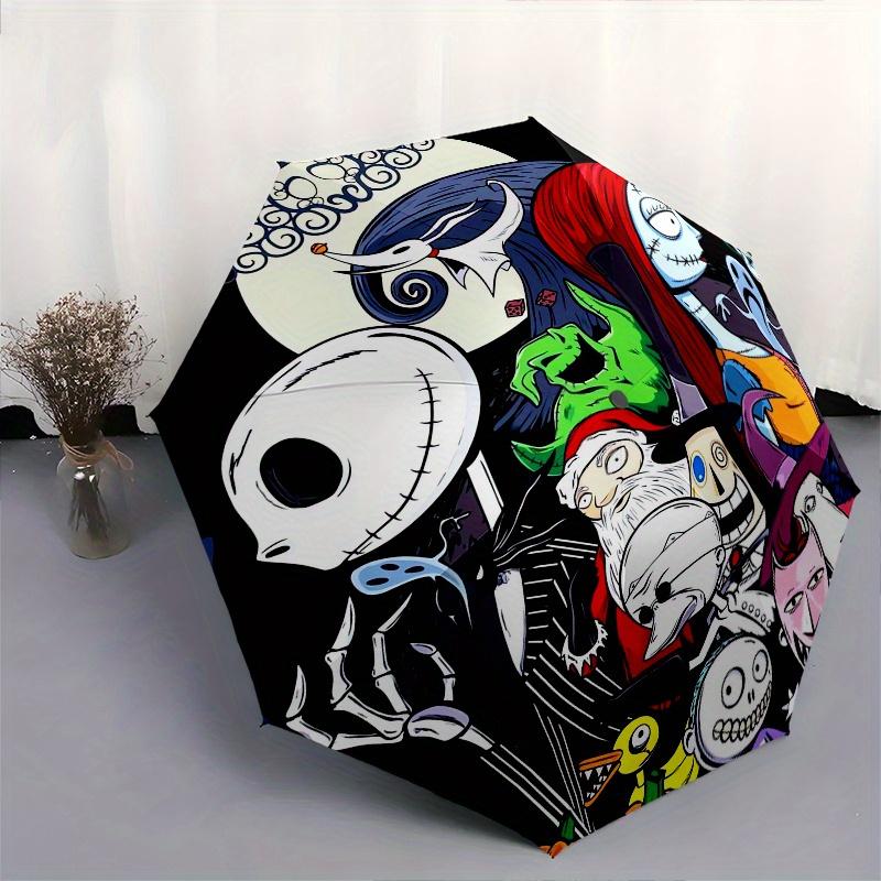 Nightmare Before Christmas, Halloween Automatisches Öffnungs- und Schließschirm - 8 Rippen Tragbarer Faltregenschirm mit Kunststoffgriff, Geeignet