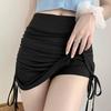 2026 European & American High-Waisted Slimming Drawstring Lace-Up Mini Skirt with Built-in Shorts