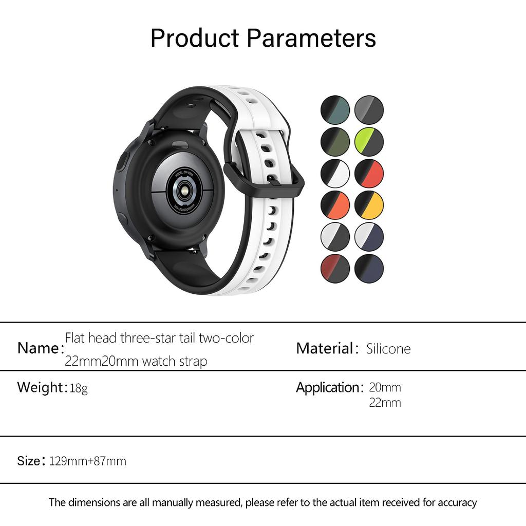 KALEBOL 20mm Silicone Watch Strap for Samsung Galaxy Watch6 Classic 47mm/43mm/Huawei Watch GT 3 Pro 43mm Dual Color Wrist Band