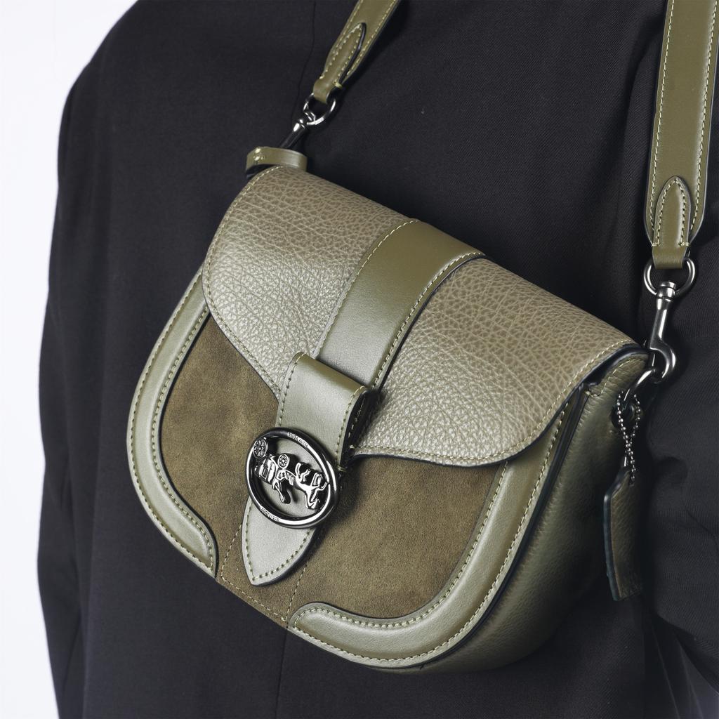 New COACH Georgie Leather Saddle Bag, Bacchus Bag, Shoulder Bag, Crossbody Bag, Shoulder Bag Small Women's Olive Green C2805-QBDB7