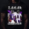 Grafické tričko Lamar Jackson: Fanouškovské oblečení pro americký fotbal NFL