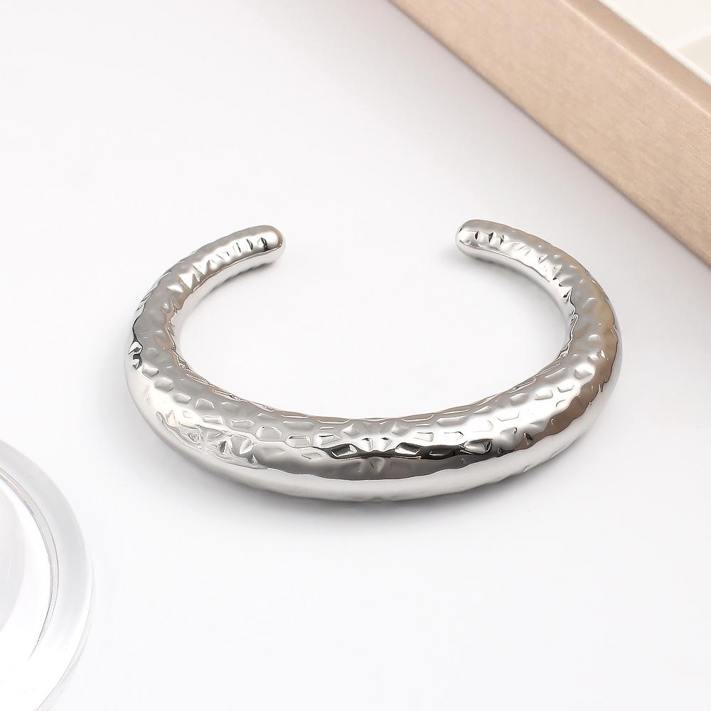 Stainless Steel Polished Irregular Open Bangle: European  American Influencer Style, High-Quality Texture, Exaggerated Bracelet Jewelry.