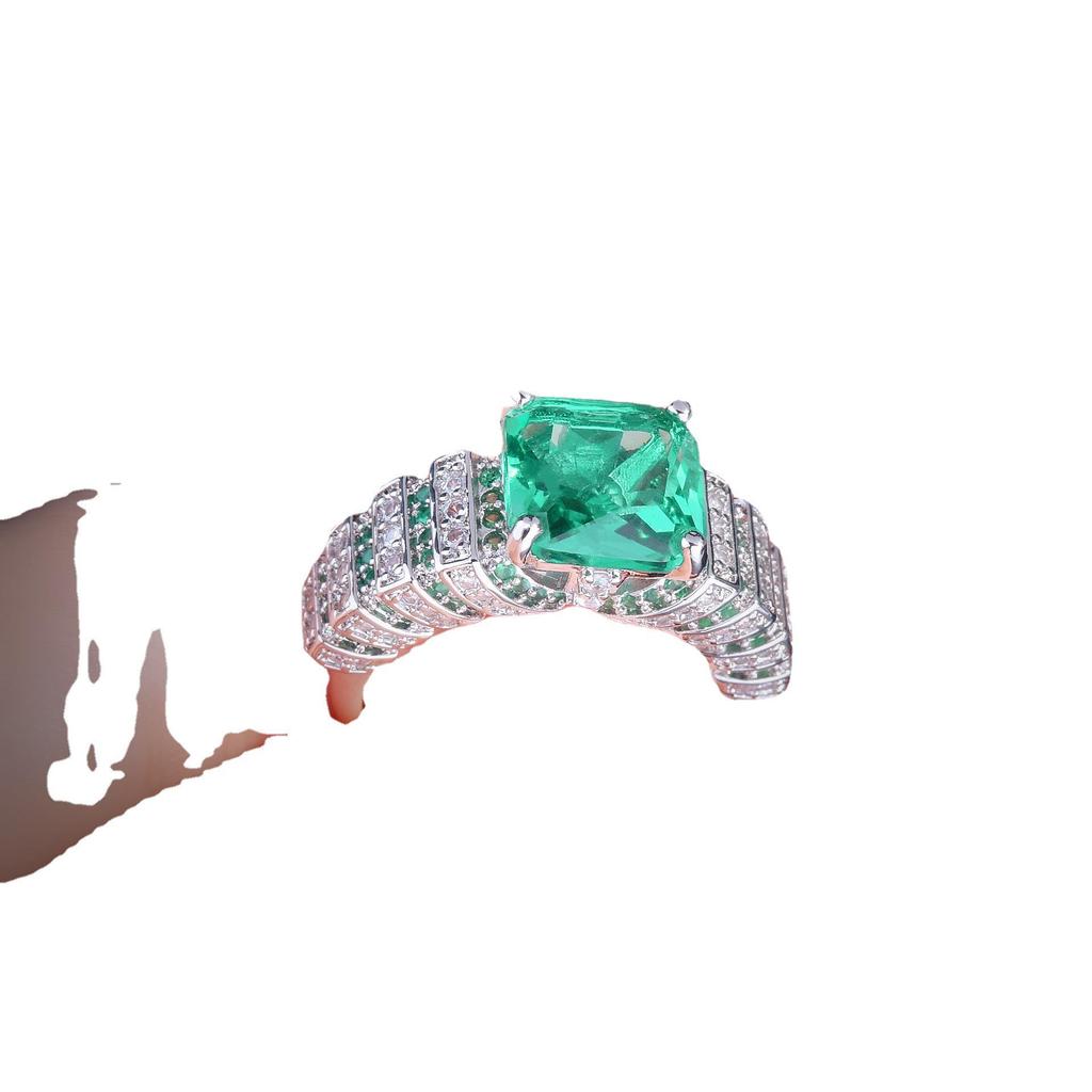 TikTok Live Paraiba Green Diamond Zircon Gemstone Tower Ring