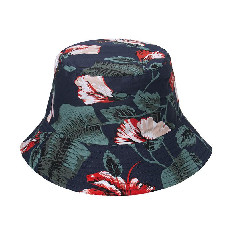 Style Tropical Black And White Leaf Flower Print Shade Doublesided Fisherman Hat