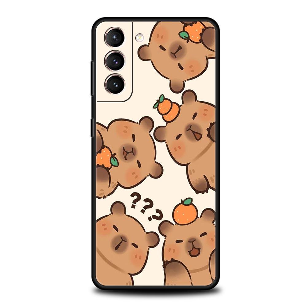 Cartoon Capybara Phone Case For Samsung Galaxy S26 Ultra S25 Plus S24 FE S23 S22 5G S21 S20 Cover Black Soft