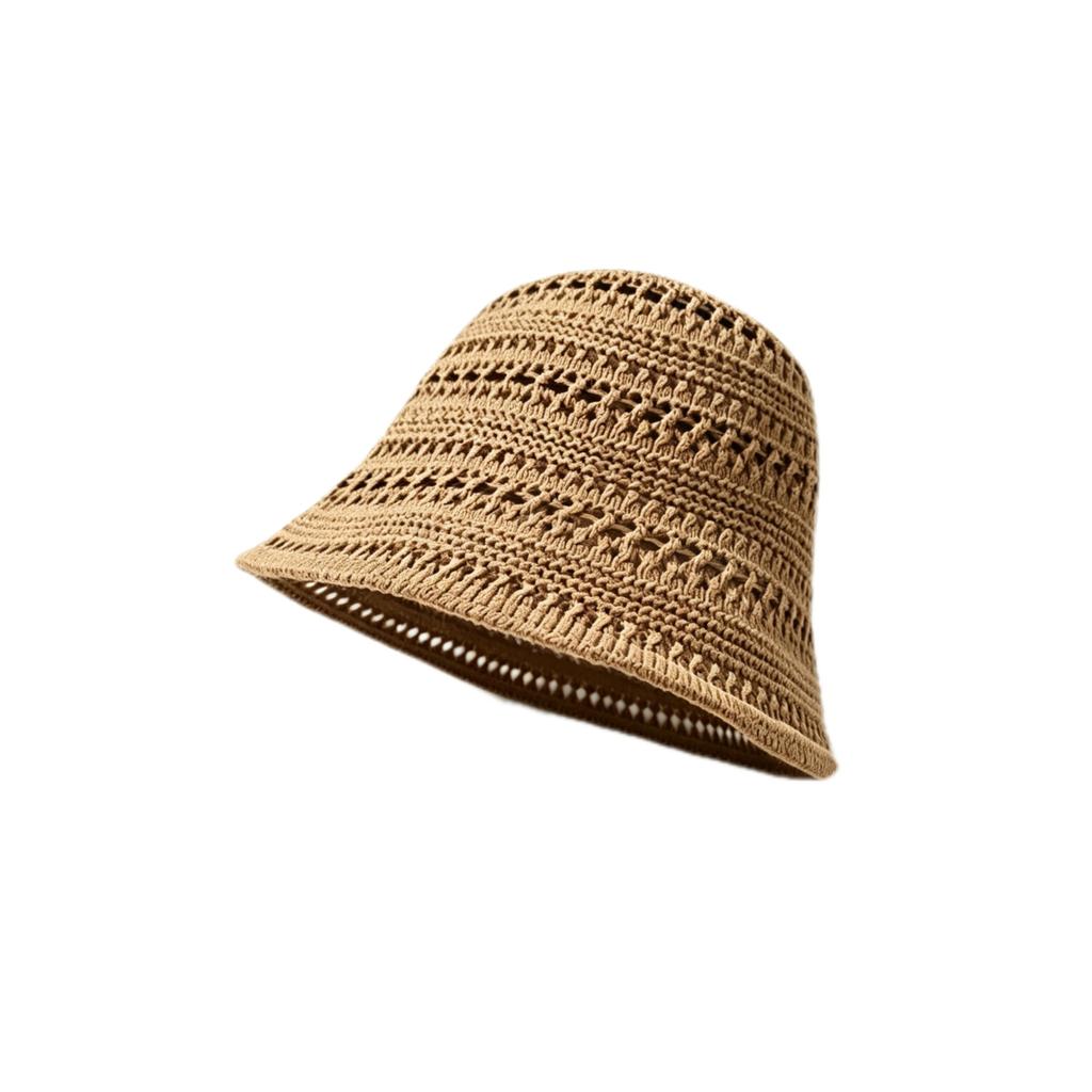 Summer Hollow Breathable Knitted Bucket Hat Thin Sun Hat Versatile Sunscreen New Bucket Basin Hat