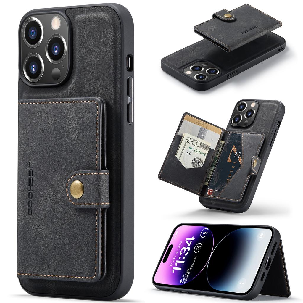 For iPhone 14 Pro Max Case 2 in 1 Leather+TPU Phone Cover Removable Card Holder