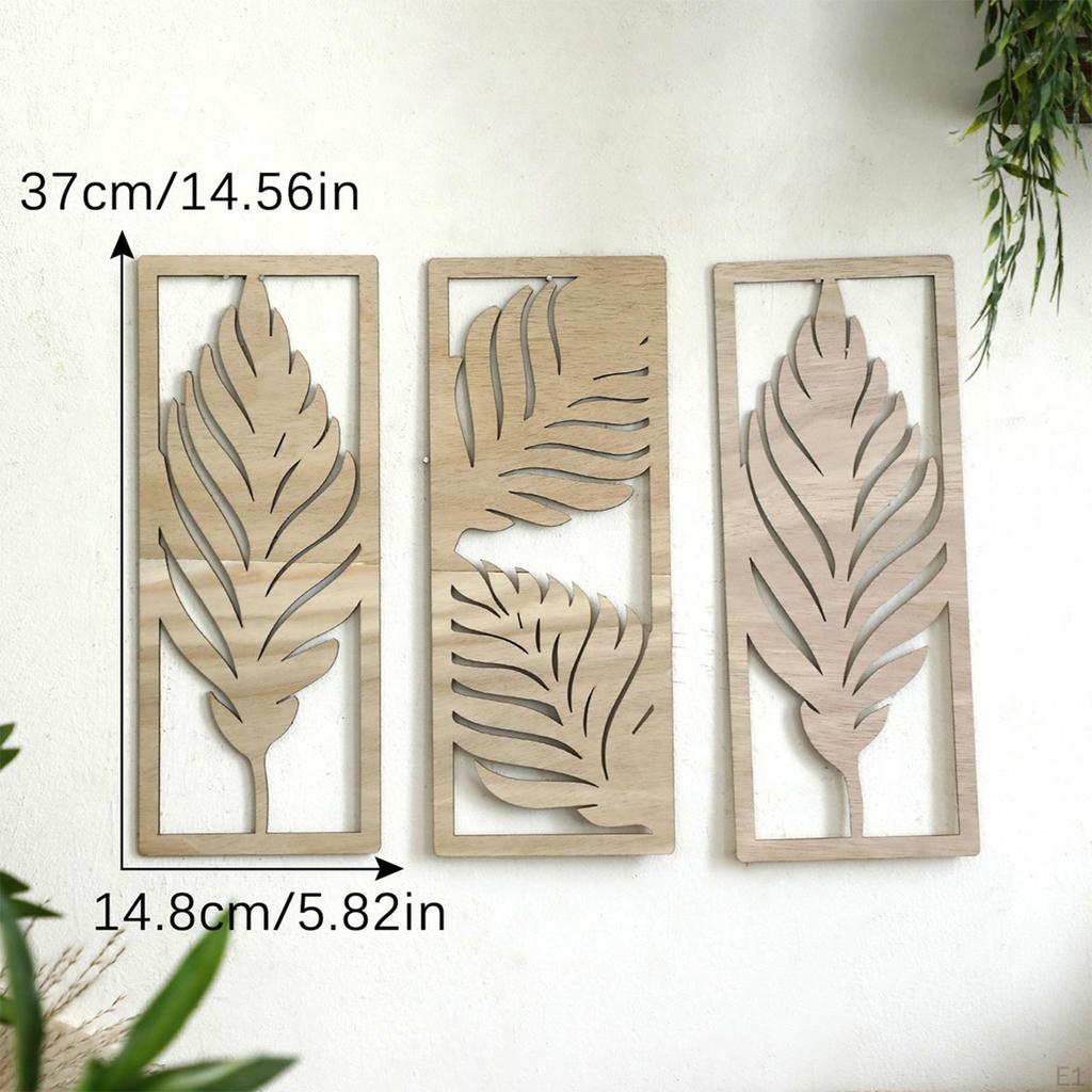 3x Wooden Wall Sculptures Decoration Rustic Bohemian Decorative Artwork Leaf Sign Ornament Art