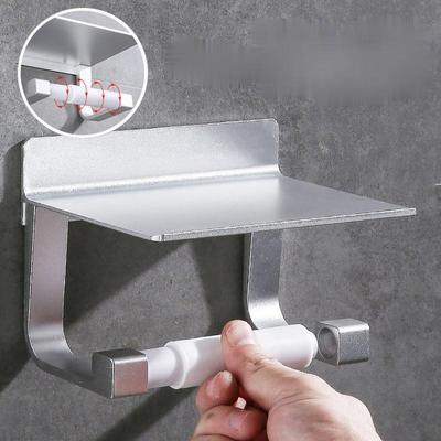 Porte-papier toilette Espace Aluminium Porte-rangement multifonctionnel Étagères de salle de bain Étagère à serviettes avec support pour téléphone Perçage libre