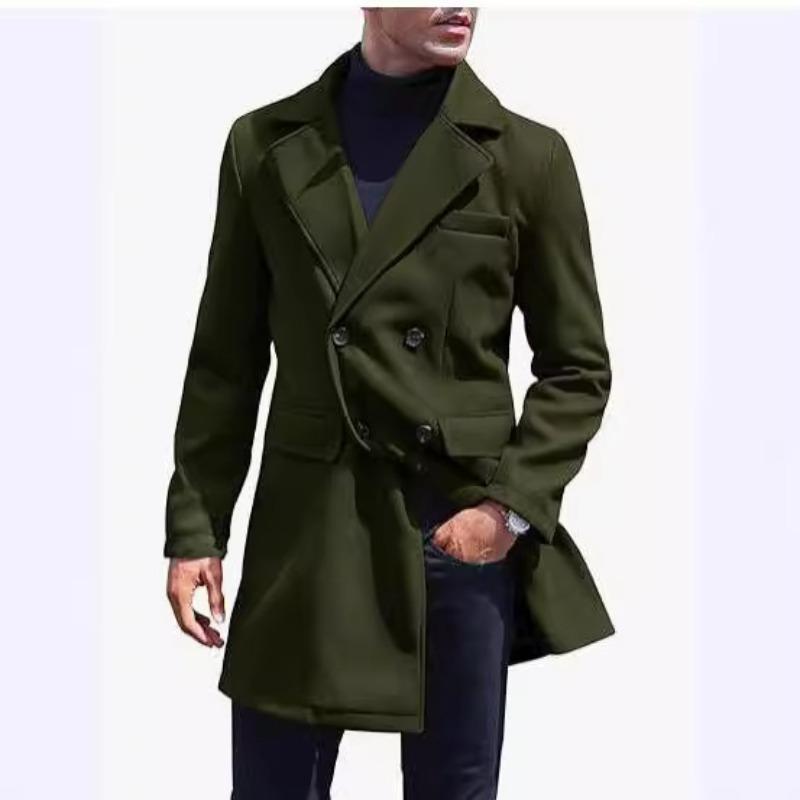 Cappotto di Lana Taglia Lunga Cappotto Casual da Uomo Lunghezza Media Doppiopetto