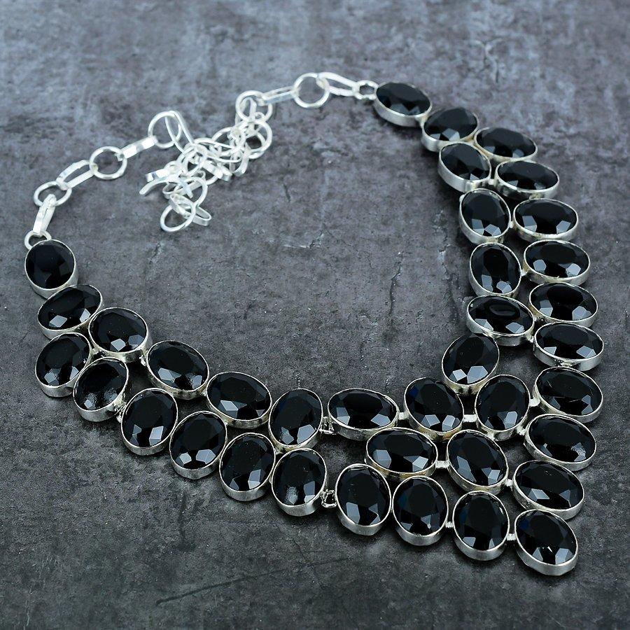 Black Spinel Handmade 925 Sterling Silver Jewelry Necklace 18" Z0w73