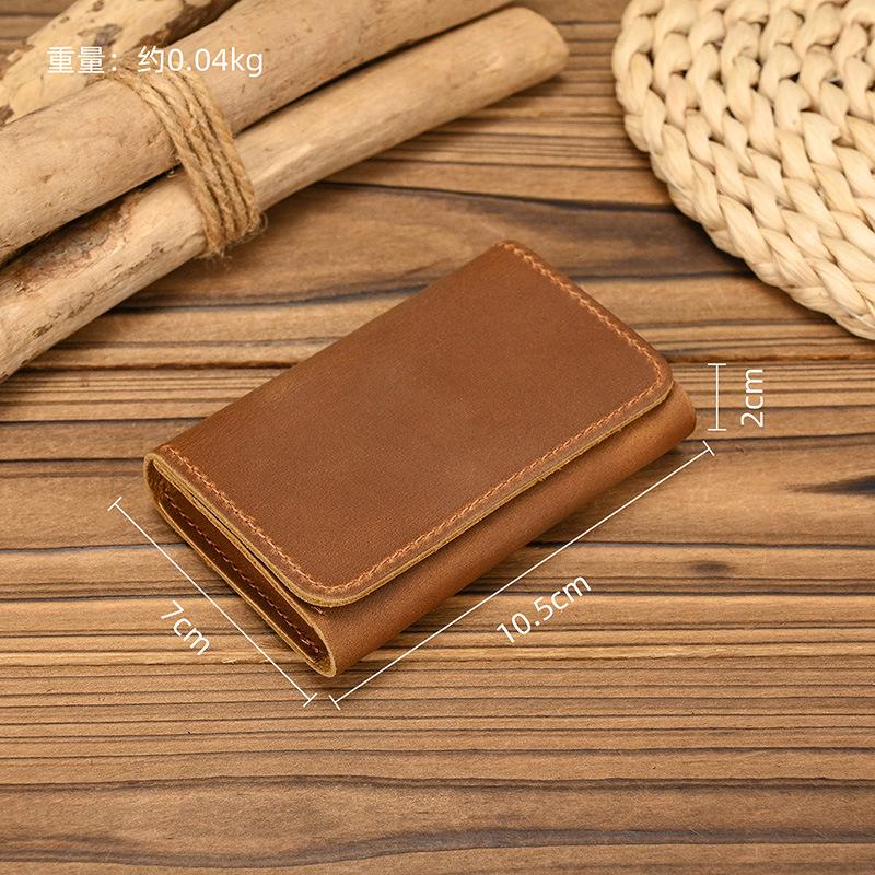 Men'S Genuine Leather Card Bag, Simple Snap Button Change Bag, Change Bag, Retro Crazy Horse Leather Card Bag, First Layer Cowhide Coin Bag.