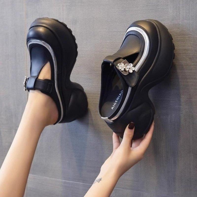 Fashion Women Platform 8CMSlippers Rhinestone Decoration Heel Increase Shoes Fashion Versatile Outdoor Wedges High Heels Sandal Crawlers