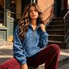 Relaxed Fit Pullover Top Women Leopard Print Hoodie, Oversized Half Zip Hooded Sweatshirt with Spring Autumn Kangaroo Pocket, Fall Long Sleeve Casual