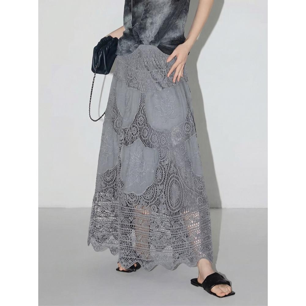 DIMANAF 2026 New Holiday Skirt Women Knitting Lace Solid Hollow Out Sexy Hollow Summer Style Loose Basic Dress