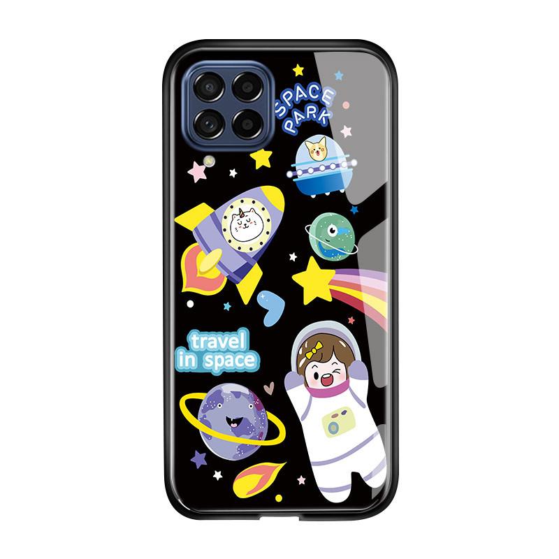 For Samsung A15 A35 A55 A73 S24 Xiaomi 13T 12T 11T Redmi Note 13 12 11 Pro 12S iPhone 16 15 Cartoon Moon Sun Space Planet Glossy Glass Phone Case
