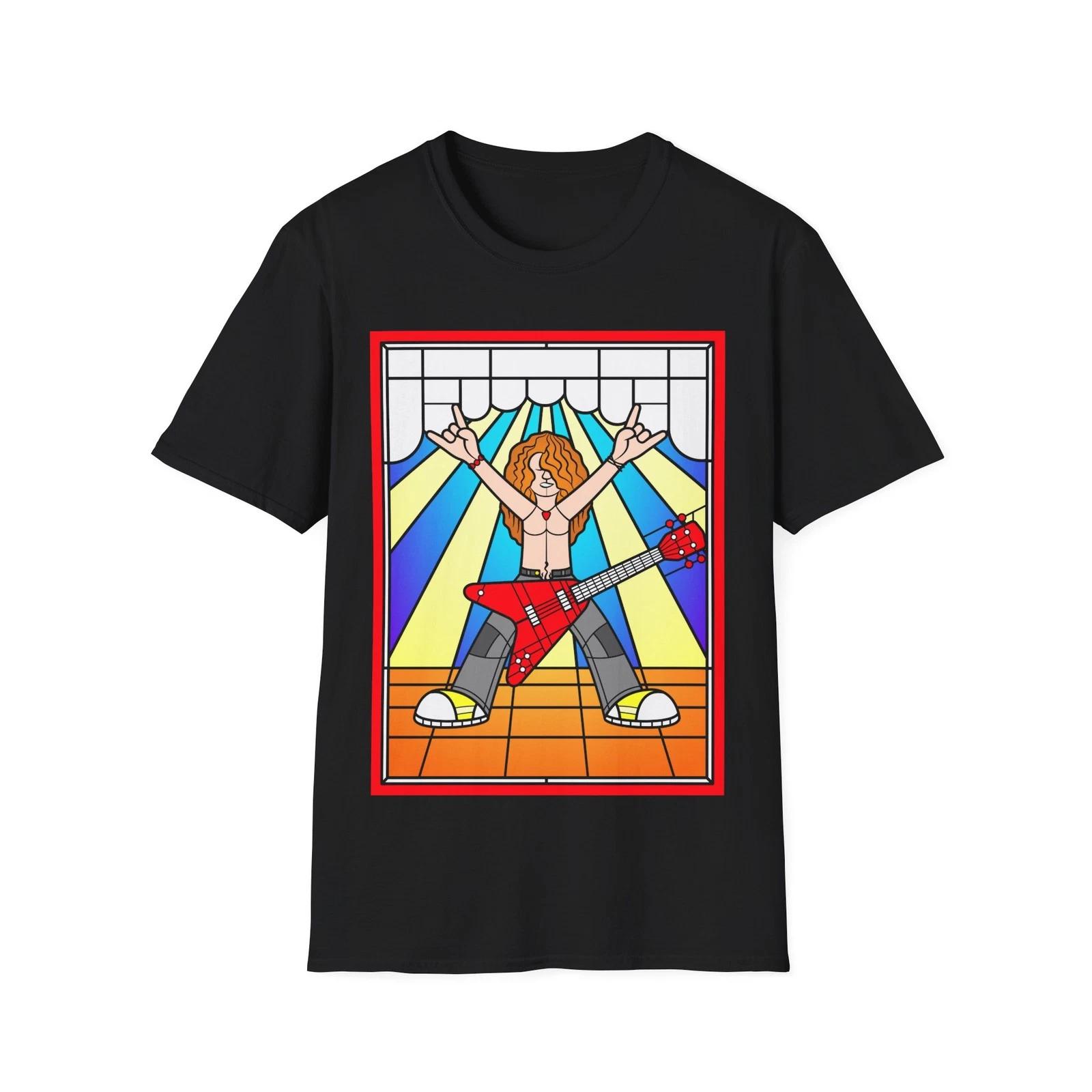 Stained Glass Guitarist T-Shirt, Rock Metal Music Graphic Tee, Regular Fit Top 3XL