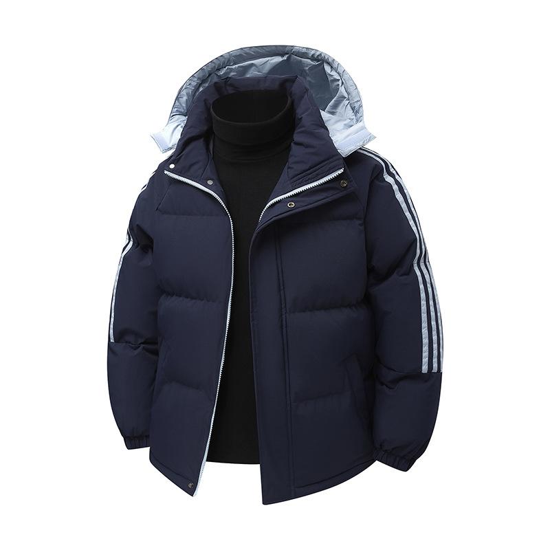 

Winter Hooded Cotton Coat Three Stripes Casual Thickened Bread Coat Cardigan Coat Coat 4XL