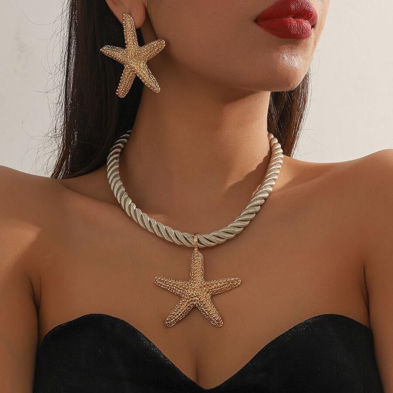 3 Pcs/set Simple Fashion Starfish Pendant Necklace Ocean Style Party Banquet Exaggerated Earrings Personalized Women Jewelry Set