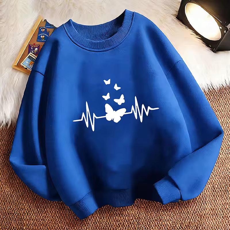 Retro Heart & Butterfly Pullover Hoodie for Kids - Boys & Girls Autumn/Spring Casual Sportswear
