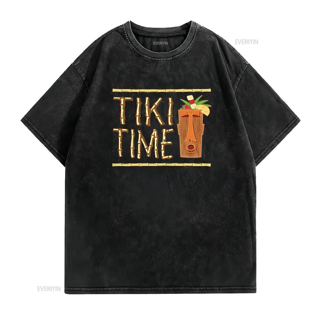Retro Tiki Bar Design T Shirt vintage Washed Stylish designer clothes Stretched homme Unisex Casual Top For Everyday Wear