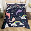 Rainbow Unicorn Quilt Cover Charming Dreamy Horse Comforter Cover Cartoon Little Unicorn Bed Cover Kit Single Size For Girl Teen Kawaii Gifts