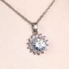 Big Center Round Stone Sunflower Halo Pendant Women Classic Cable Chain Clavicle Necklace