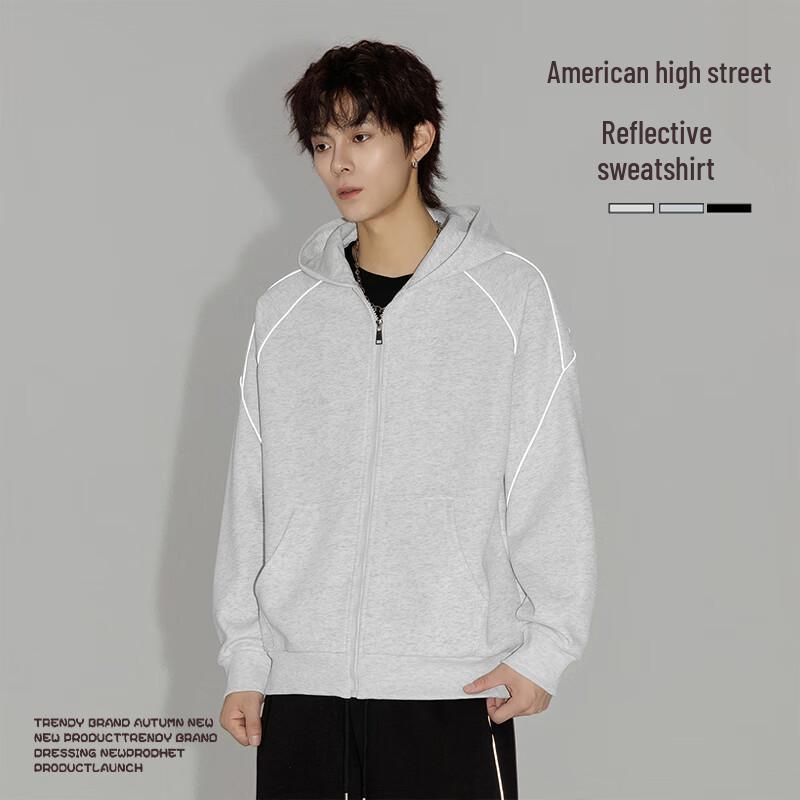 

VUUG Мужской светоотражающий кардиган с капюшоном в стиле хай-стрит M