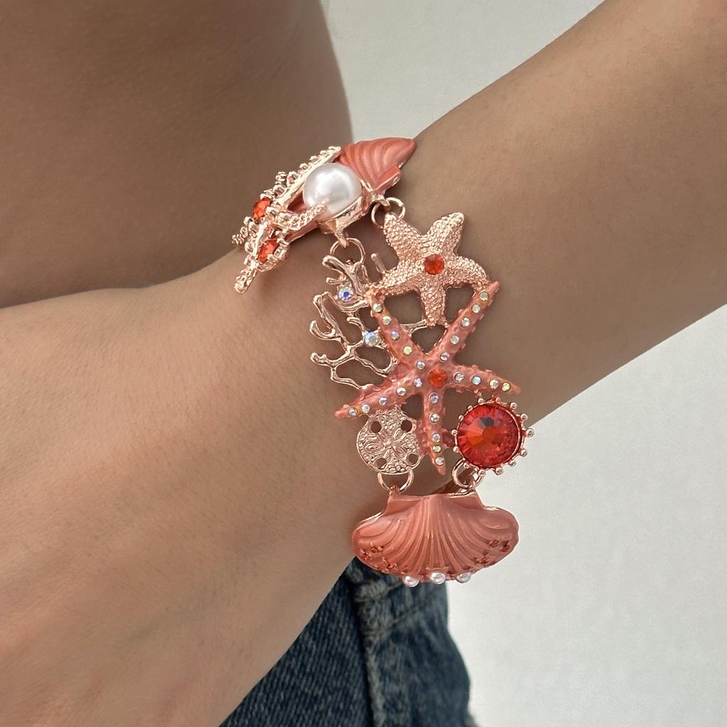 Boho Übertriebener Metall Seestern Muschel Perlen Halskette für Frauen Ozean Koralle Kammmuschel Anhänger Halskette Sommer Strand Schmuck Geschenk