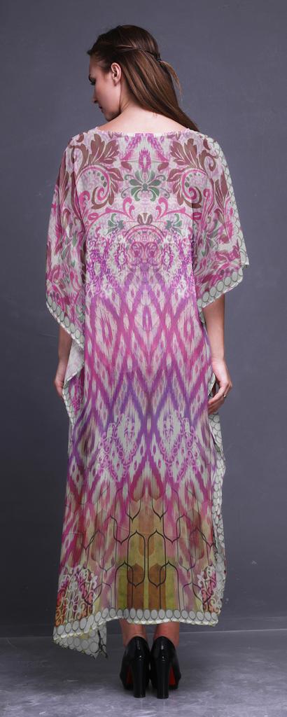 Phagun Ikat Panel Long Caftan Maxi Dress Beach Swimwear Cover Up Womens