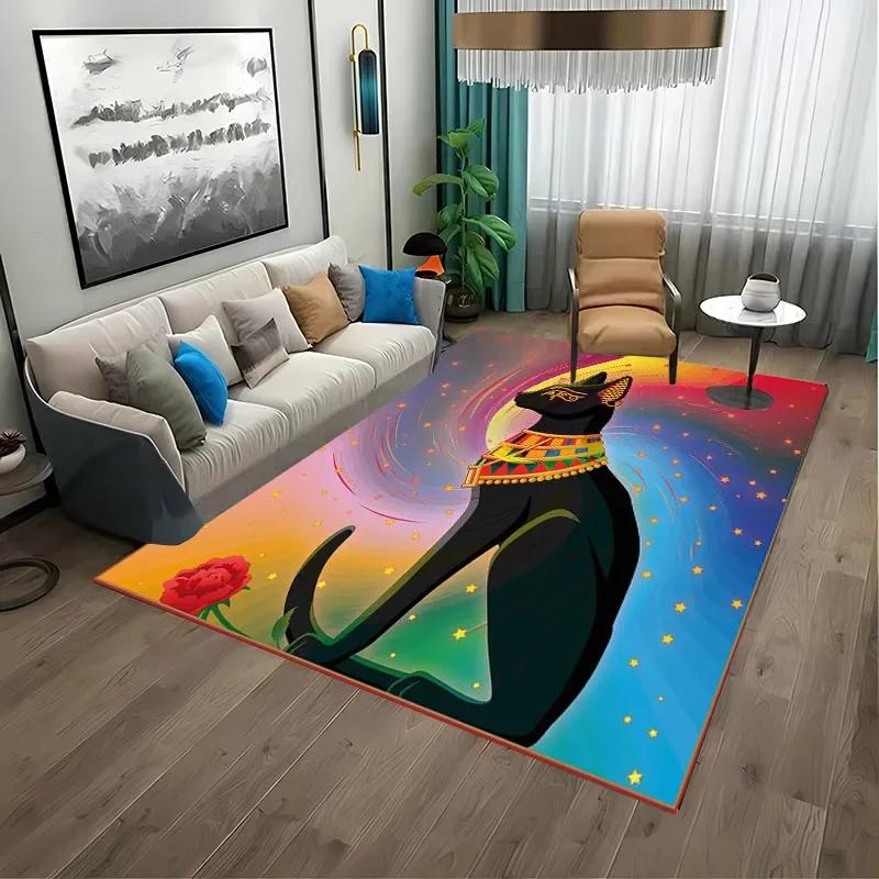 Vtipný Starověký Egypt Egyptský Bůh Egyptská Kočka Anubis Koberec do Obývacího Pokojíku Ložnice Pohovky Rohožka na Dveře Podlahový Koberec, Dětská Protiskluzová Podložka