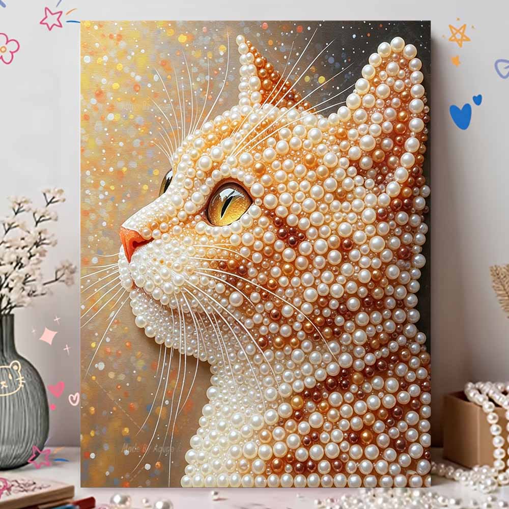 Pearl Painting DIY Kit Elegant Cat Portrait Frameless Sparkling Bead Art Canvas Creative Home Decor Craft for Beginners
