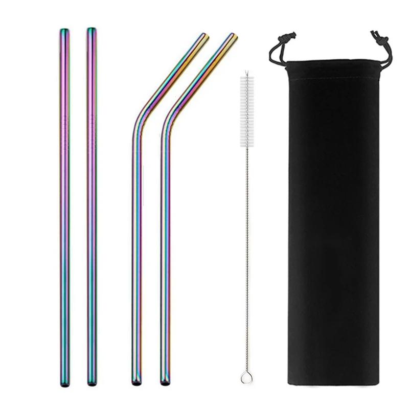 Mixing Color Reusable Metal Drinking Straws 304 Stainless Steel Straw Set with Cleaner Brush Bar Drinkware Party Accessory