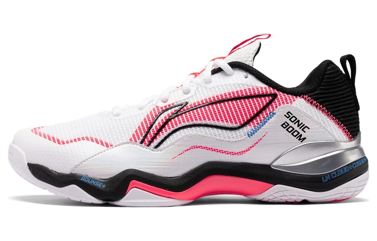 Li Ning OP Текстиль, Синтетическая кожа Устойчивая к истиранию Низкие Бадминтонные кроссовки Унисекс Белый Розовый Черный AYZU007-1 41