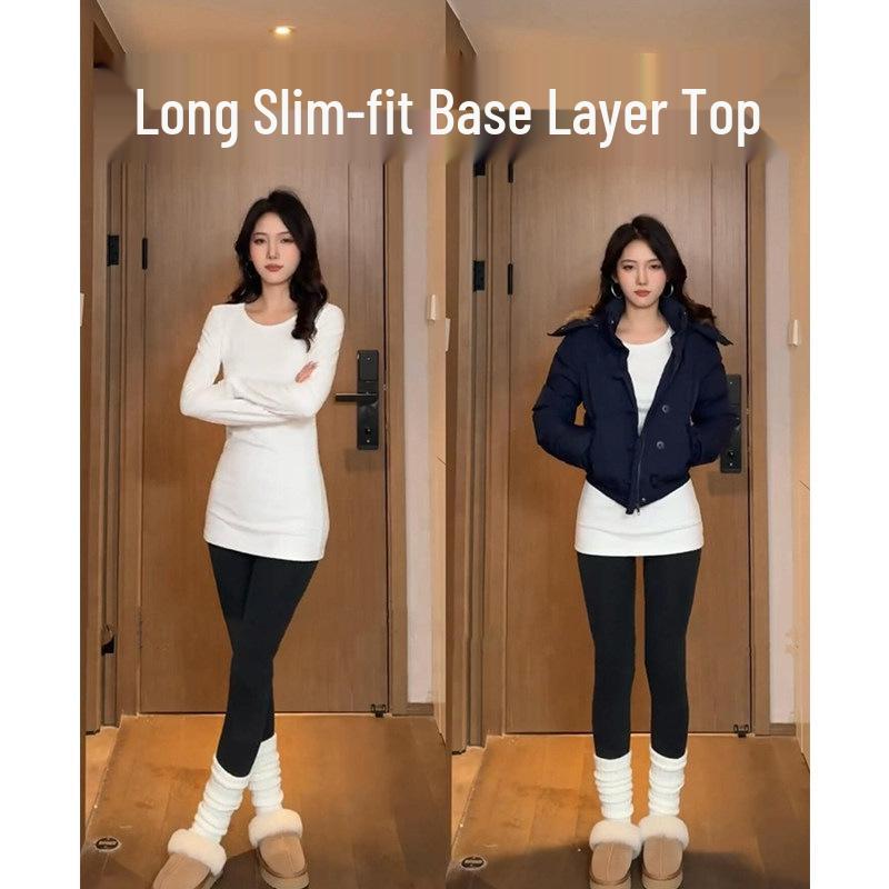 

Women s Slim Fit Medium-Long White Base Shirt: Hip-Covering, Fleece-Lined, New Autumn/Winter 2025 XL (Recommended 115-130 lbs)