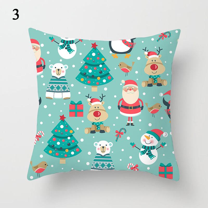 Christmas Cartoon Santa Claus Elk Penguin Decorative Pattern Pillow Case Bedroom Living Room Sofa Cinema Car Throw Pillow Case