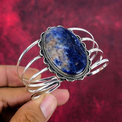 Bracciale in Sodalite Fatto a Mano, Bracciale in Argento Sterling Massiccio 925 Gioiello Antico, Bracciale per Regalo di Fidanzamento